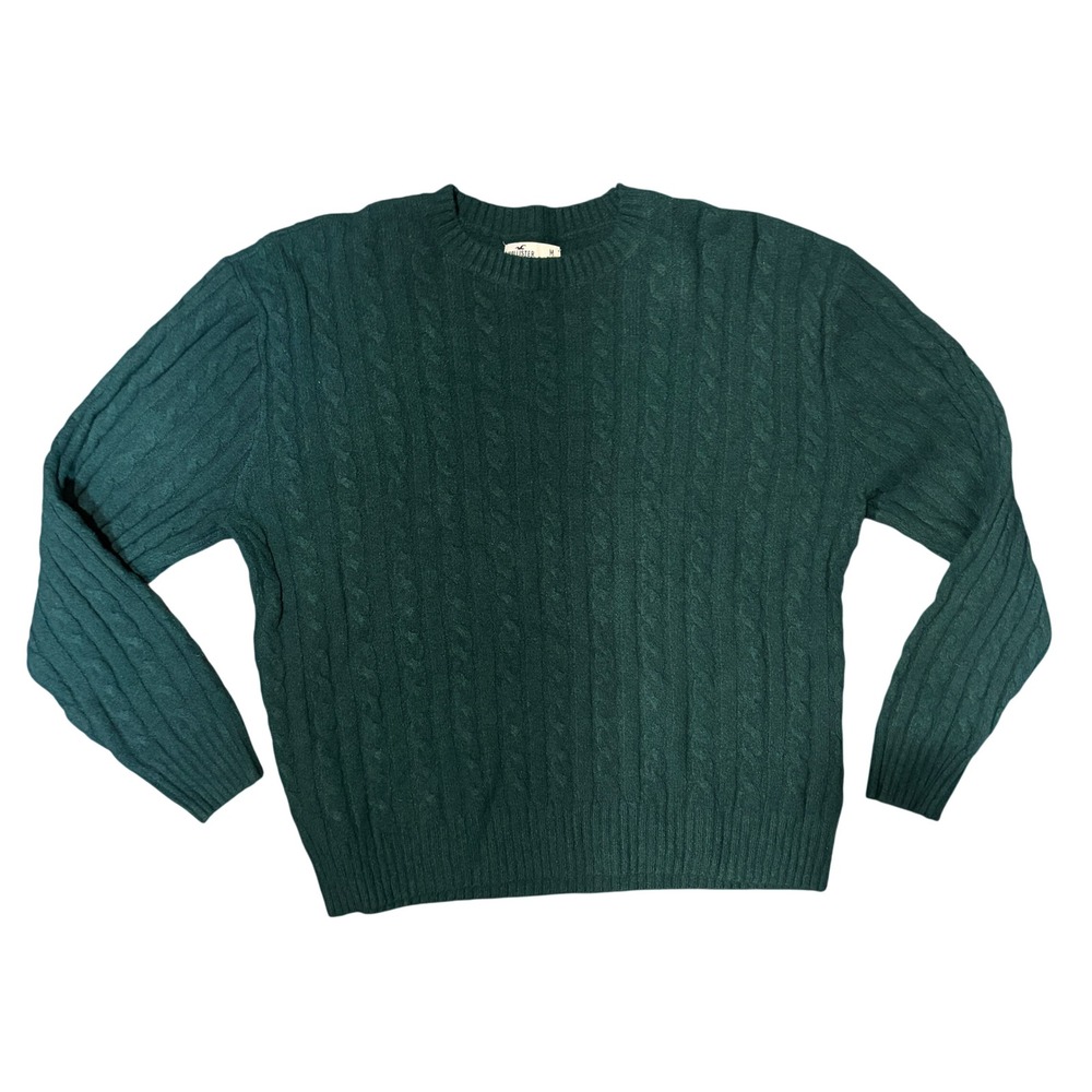 Hollister Mens Cable Knit Sweater Forest Green Crew Neck Pullover M 350S2817